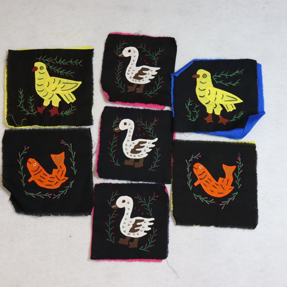 9-5x5" Embroidered Fabric Molas OS Black Multi Unisex Animal Folk Art